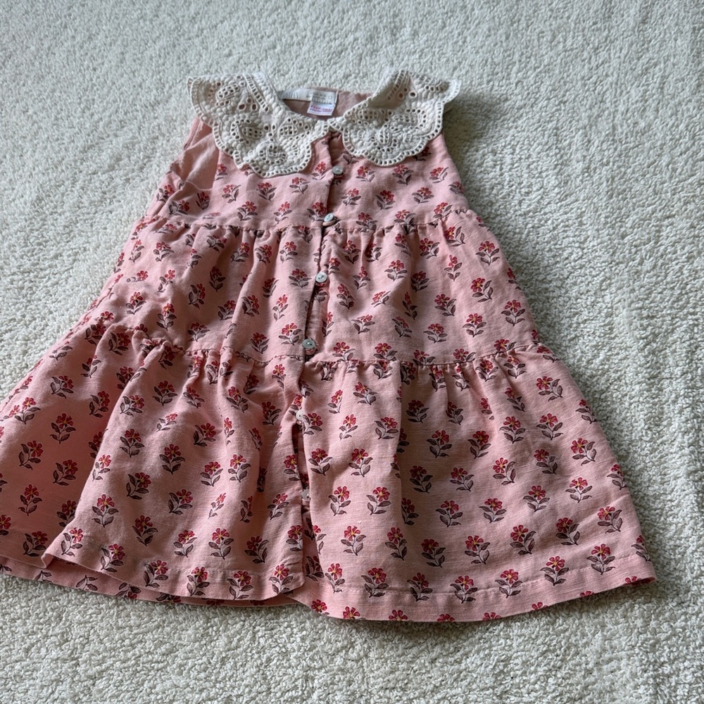 Zara Pink Floral Dress with Lace Collar